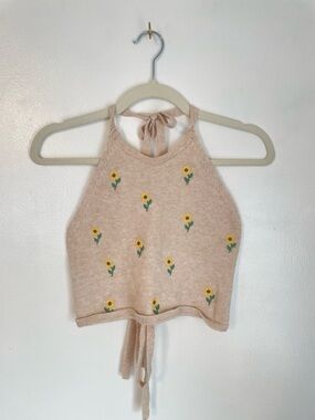 ALTAR’D STATE sunflower embroidered halter tie top size small